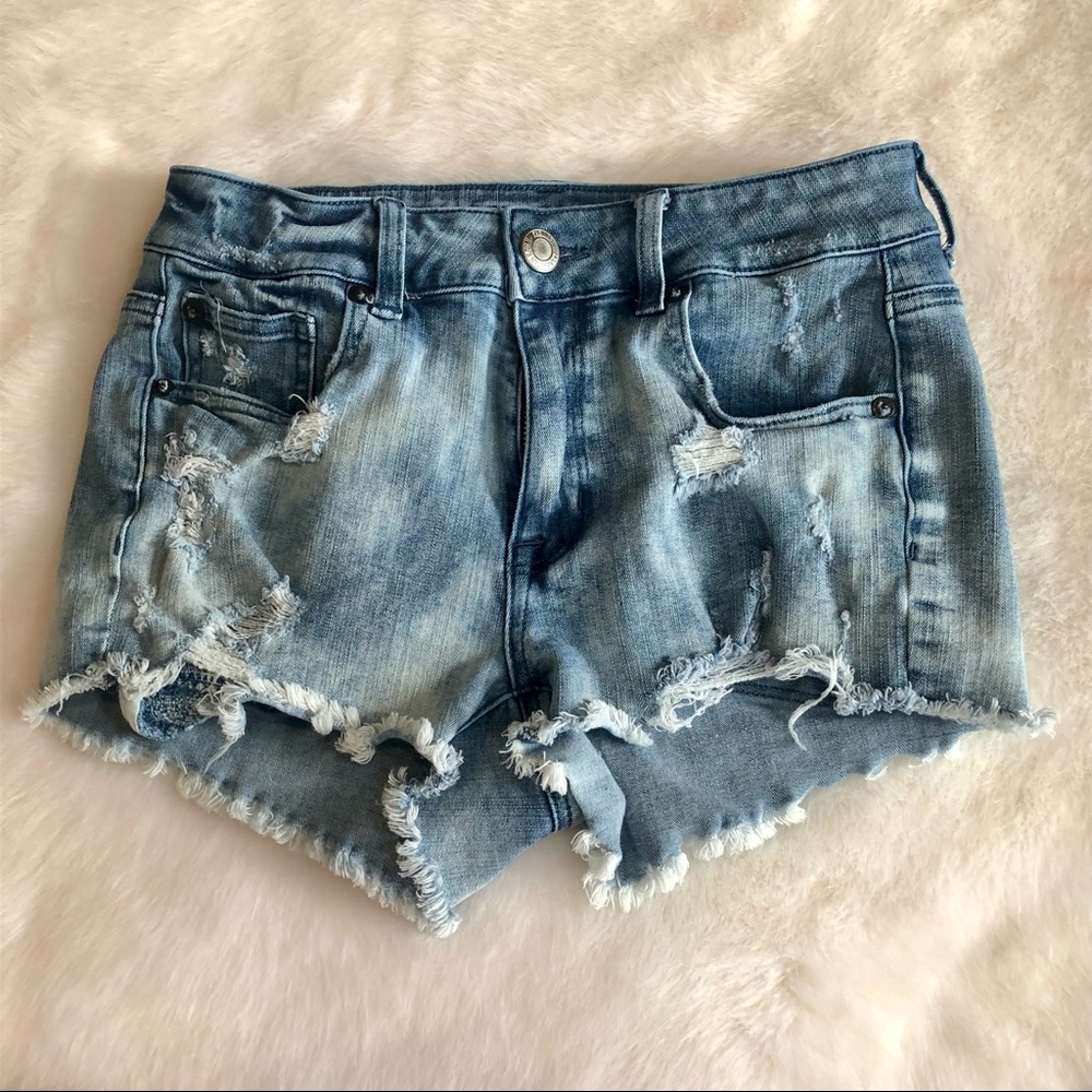 ⭐️ American Eagle High Rise Distressed Shortie Jean Denim Shorts Size 2 - Picture 11 of 14